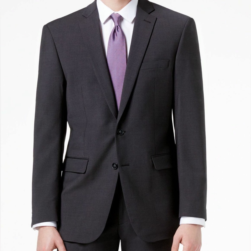 Calvin Klein Men Gray Solid‎ Wool Stretch Blazer Sport Coat Suit Jacket 44 Long